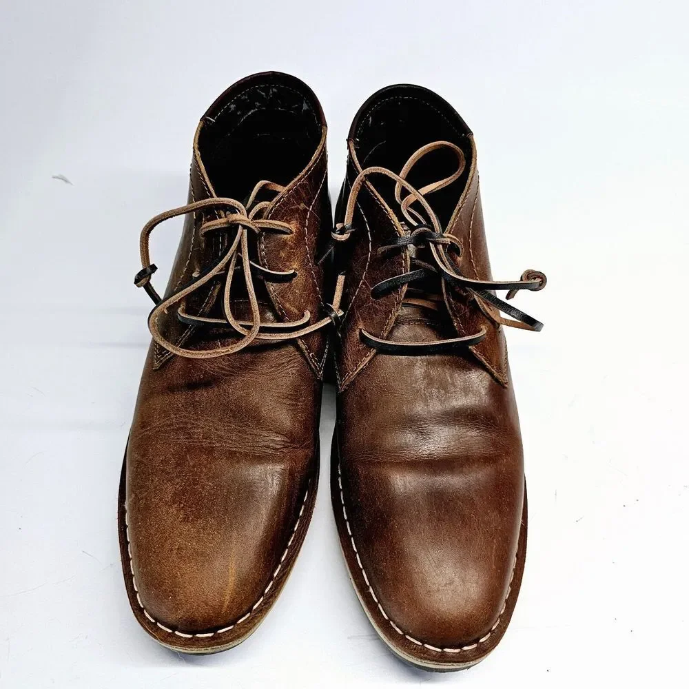 Steve Madden Harken‎ 247 Leather Shoes Men's 9 Cognac Brown Lace Up Distressed